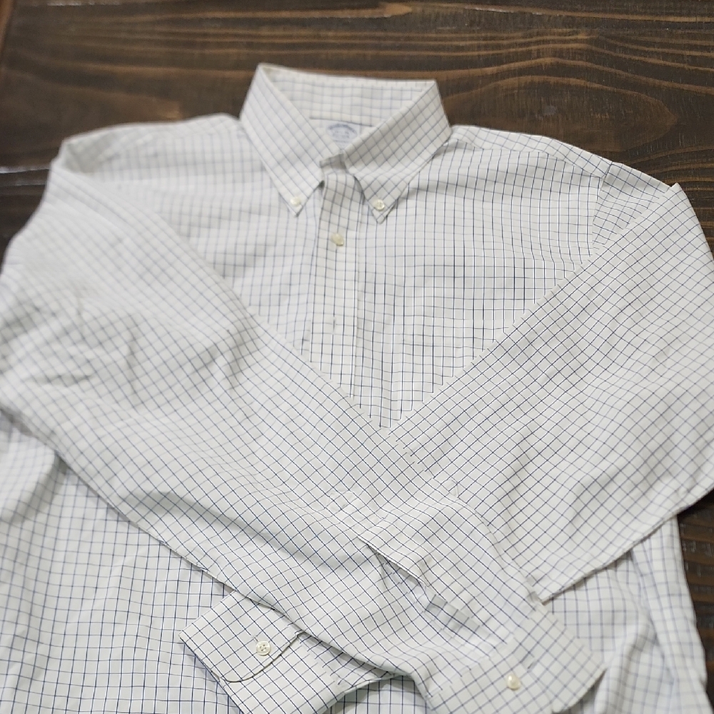 Brooks Brothers White and Blue Checkered Dress Shirt